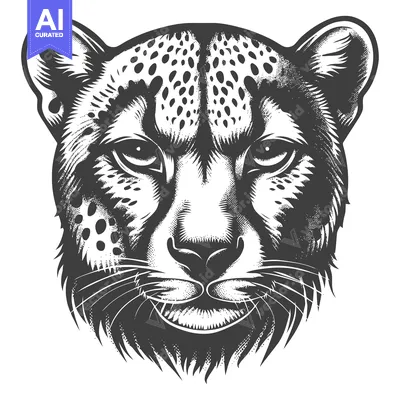 Aset desain premium: Close-up Black and White Illustration of a Cheetah's Face