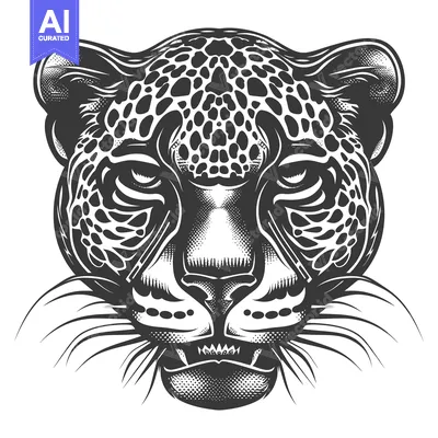 Aset premium populer: Close-up Black and White Illustration of a Leopard's Face