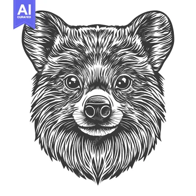 Premium design asset: Close-up Black and White Line Drawing of a Bear's Face