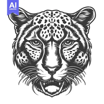 Close-up Illustration of a Growling Cheetah's Head with Spotting Patte