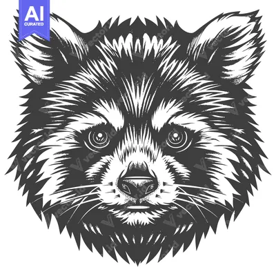 Aset premium populer: Close-up illustration of a raccoon's face with detailed fur