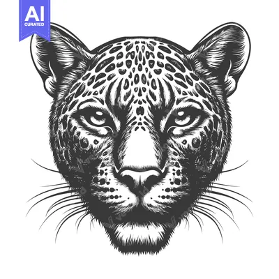 Aset desain premium: Close-up Monochromatic Drawing of a Leopard's Head