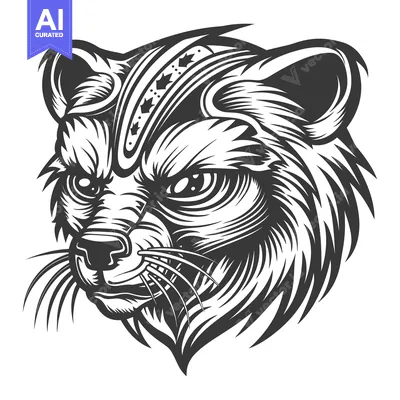 Premium design asset: Close-up Monochrome Illustration of an Angry Raccoon Head