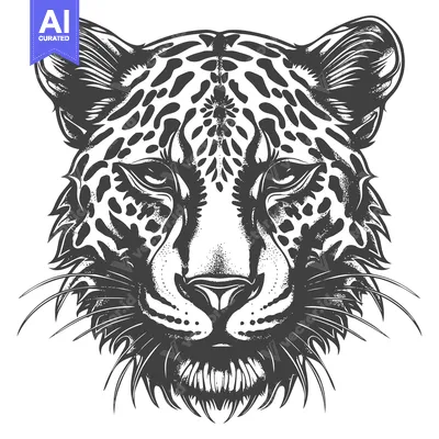 Aset premium populer: Close-up of a Black and White Illustrated Leopard's Face