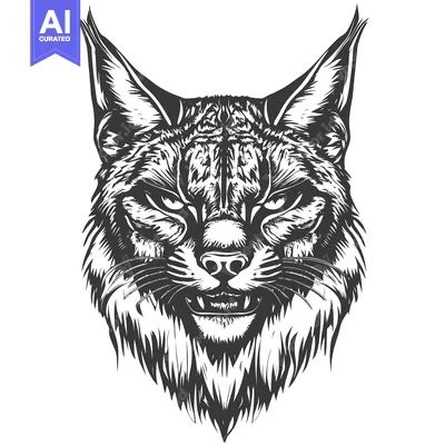 Popular premium asset: Close-up of a Wildcat's Furious Face in Black and White Illustration