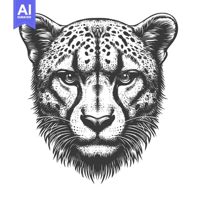 Aset desain premium: Close-up Portrait of a Cheetah's Face in Black and White