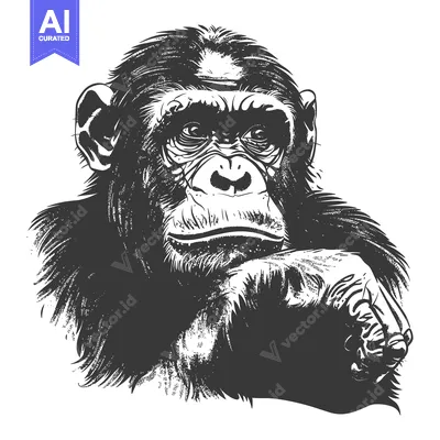 Aset desain premium: Close-up Portrait of a Chimpanzee with Fur and Wrinkles