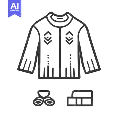 Premium design asset: A line drawing of a sweater and other accompanying accessories