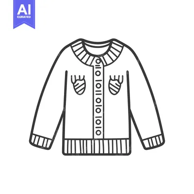 A black and white line drawing of a cardigan sweater