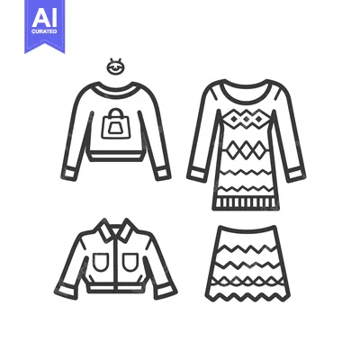 Popular premium asset: A collection of outlined clothing garments with fashionable designs sh