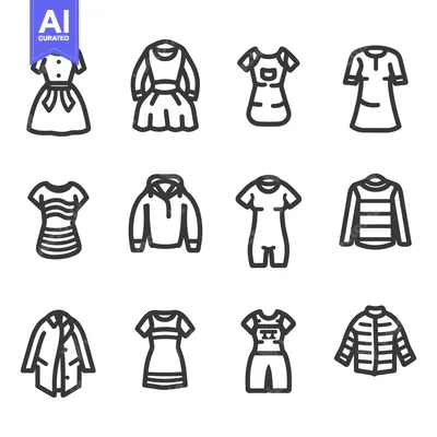 Aset premium populer: Simple black line art depicting various articles of clothing
