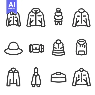 Aset desain premium: Simplified outline illustrations depicting various clothing and access