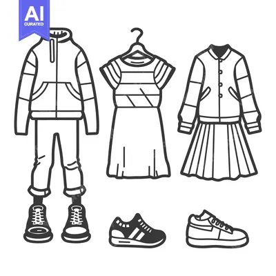 Premium design asset: Various types of casual clothes and accessories are displayed