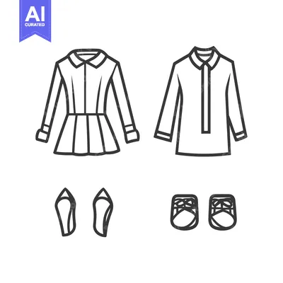 Aset desain premium: Detailed black and white illustrated garments for fashion design conce