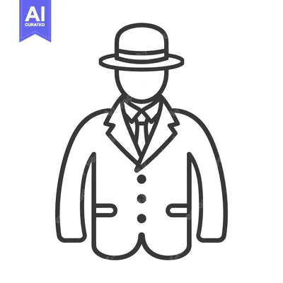 Premium design asset: Outline image of a man wearing a hat and a suit