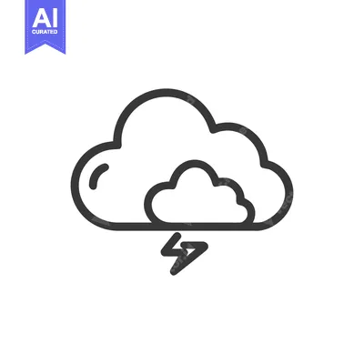Aset premium populer: Minimalist Weather Icon: Storm Cloud with Lightning Bolt, Outline Styl