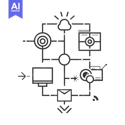 Aset desain premium: Cloud-based data flow with various components and connections