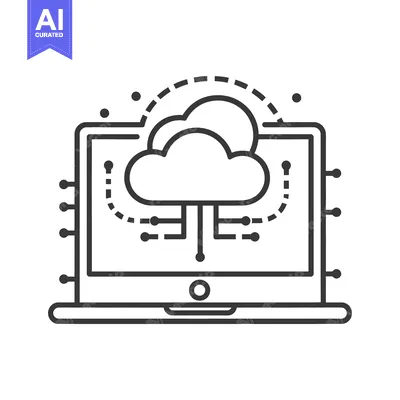 Aset desain premium: A laptop displays cloud computing and network data transfer illustrati