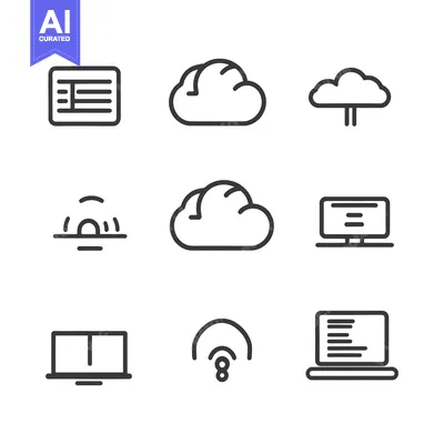 Aset premium populer: A Collection of Black and White Technology Icon Illustrations