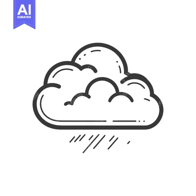 Premium design asset: A simple black and white illustration of a raining cloud
