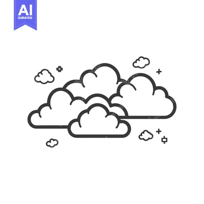 Aset premium populer: Various sized fluffy clouds displayed with simple outline illustration