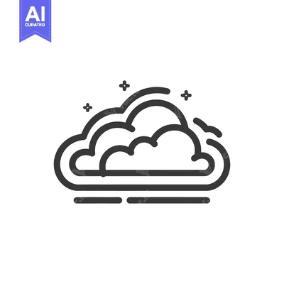 Aset desain premium: Simple vector outline illustration of a fluffy cloud with stars