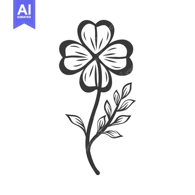 Aset premium populer: A simple four leaf clover and plant stem with leaves