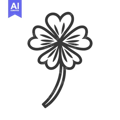 Aset desain premium: A Simple Black And White Four Leaf Clover Illustration