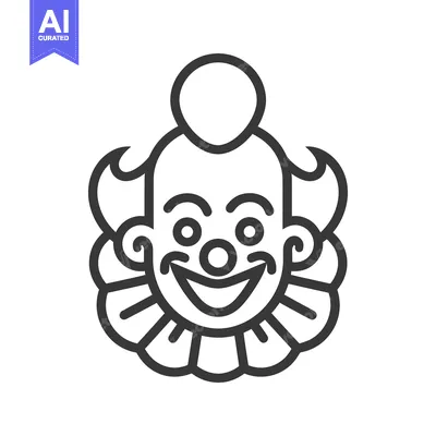 Aset desain premium: A cheerful monochrome illustration of a smiling clown face
