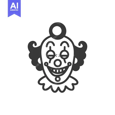 Premium design asset: A monochrome illustration depicting a stylized smiling clown face