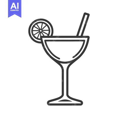 Aset premium populer: Simple black and white line art of a cocktail drink