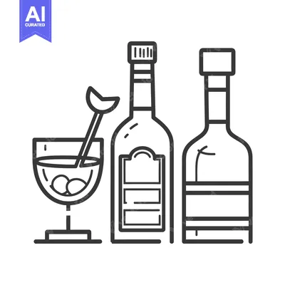 Aset desain premium: An illustrated composition featuring drinks and beverage bottles
