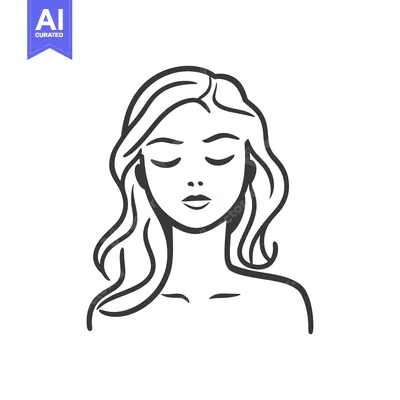 Aset desain premium: A simple illustration of a woman with eyes closed and long hair