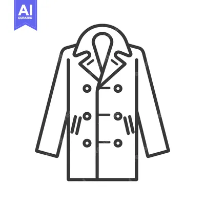 Popular premium asset: A black and white illustration of a double breasted overcoat