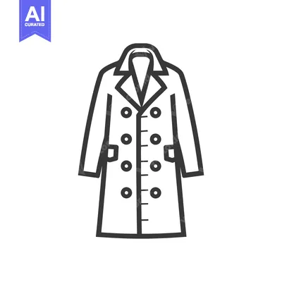 Aset desain premium: A black and white drawing of a long buttoned overcoat
