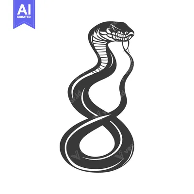 Aset desain premium: A monochrome illustration of a snake with a raised hood