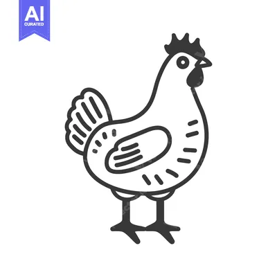 Aset premium populer: A simple illustrated drawing of a standing chicken facing right