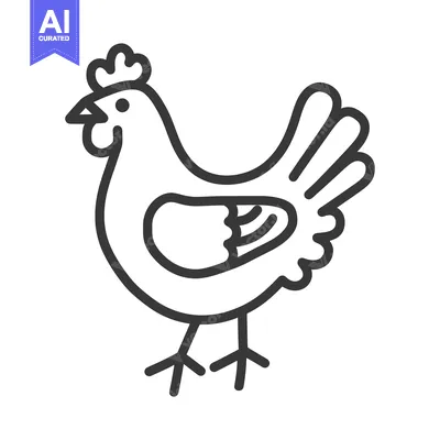 Aset premium populer: A simple black and white outline image of a chicken