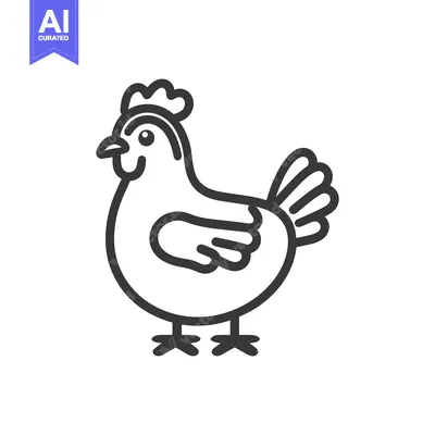 Premium design asset: A simple black and white illustration of a chicken standing