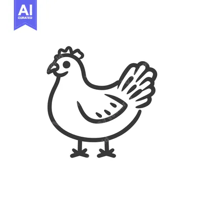 Aset premium populer: A simple line drawing illustration of a domestic chicken bird