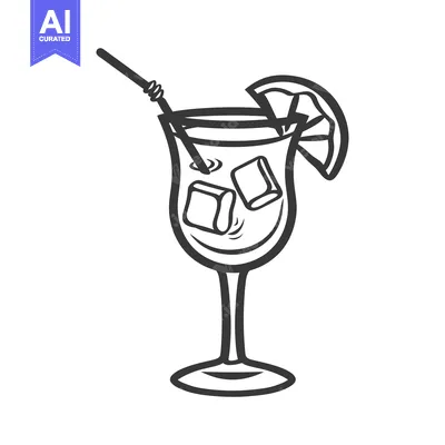 Aset premium populer: A simple line drawing of a cocktail in a glass