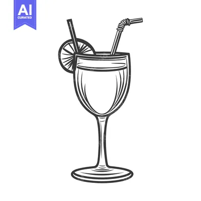Aset desain premium: A clear glass containing liquid with a lemon slice and straws