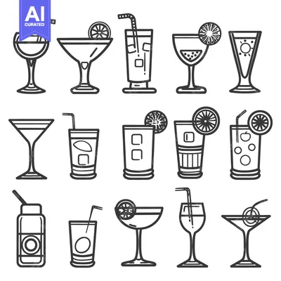 Aset premium populer: A selection of outline drawings depicting different alcoholic beverage