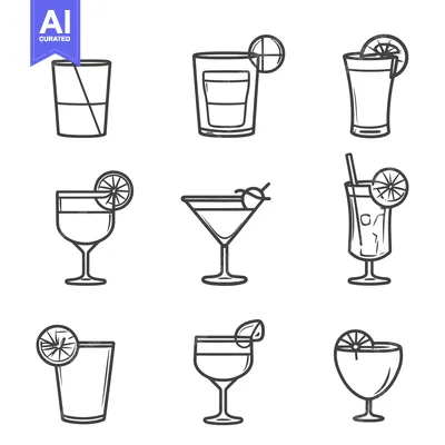 Aset desain premium: Assortment of different glasses showcasing various drink preparations