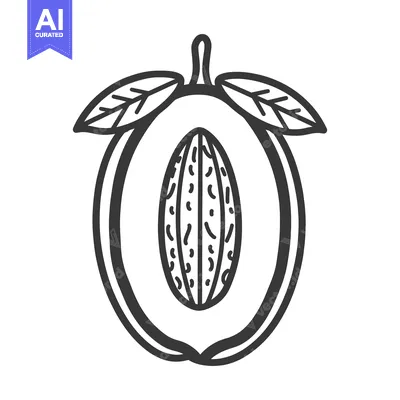 Aset desain premium: A black and white illustration of a sliced plum fruit