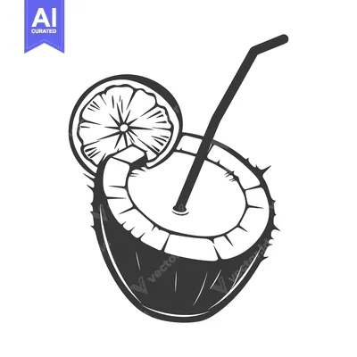 Aset premium populer: A refreshing coconut drink with a straw and citrus fruit slice