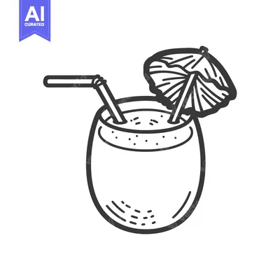 Aset desain premium: A cocktail drink served with an umbrella and two straws