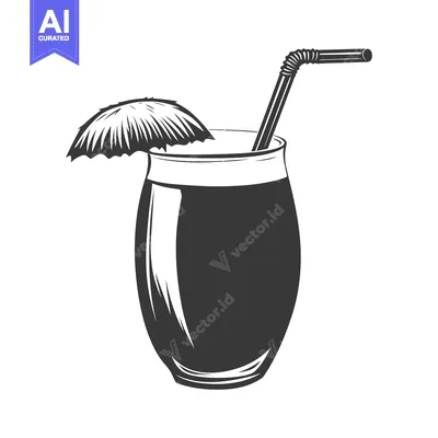 Aset premium populer: An Illustration of a Cocktail Drink with a Straw and Umbrella