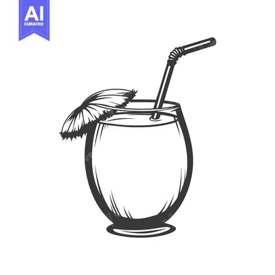 Aset premium populer: A refreshing beverage with a straw and decorative miniature umbrella