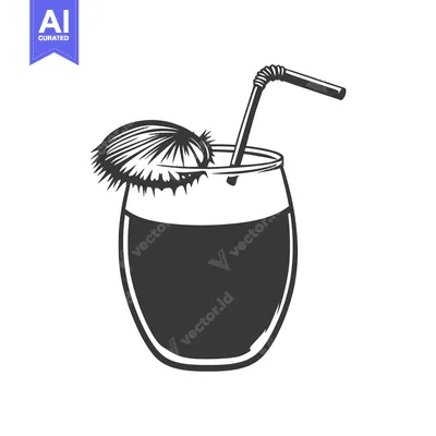 Aset desain premium: A black and white illustration of a refreshing cocktail drink